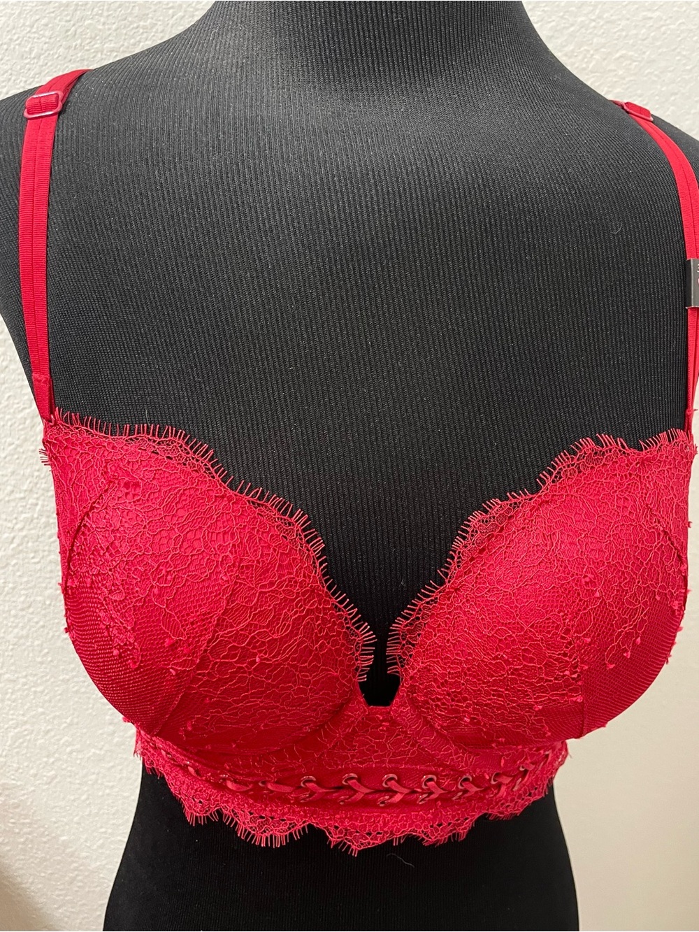 Victoria's Secret Red Lace Longline Plunge Bra